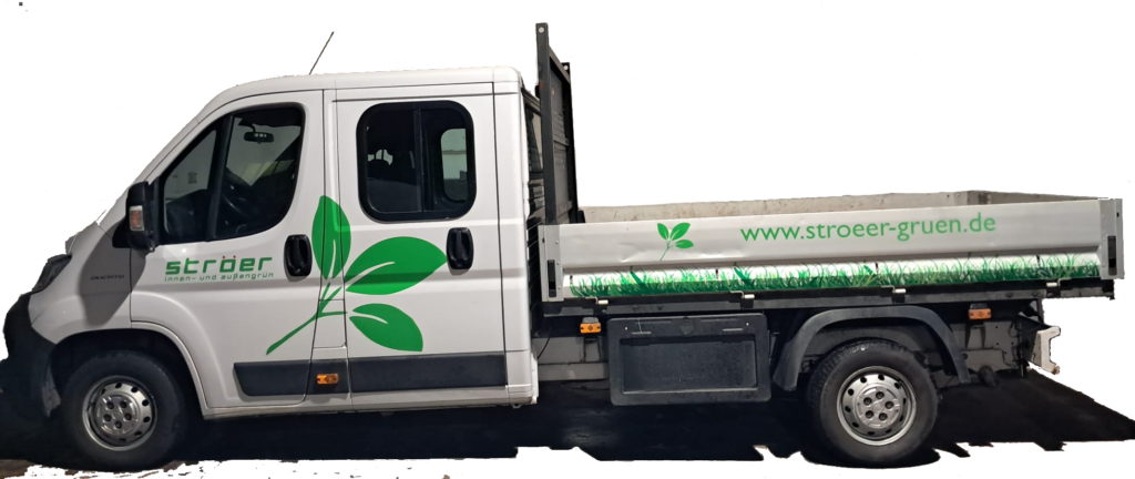 Foto von einem Fiat Ducato mit Firmenbeschriftung von der Firma Ströer Innen- und Außengrün.