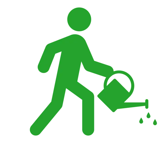 Icon einer laufenden Person mit Gießkanne.
